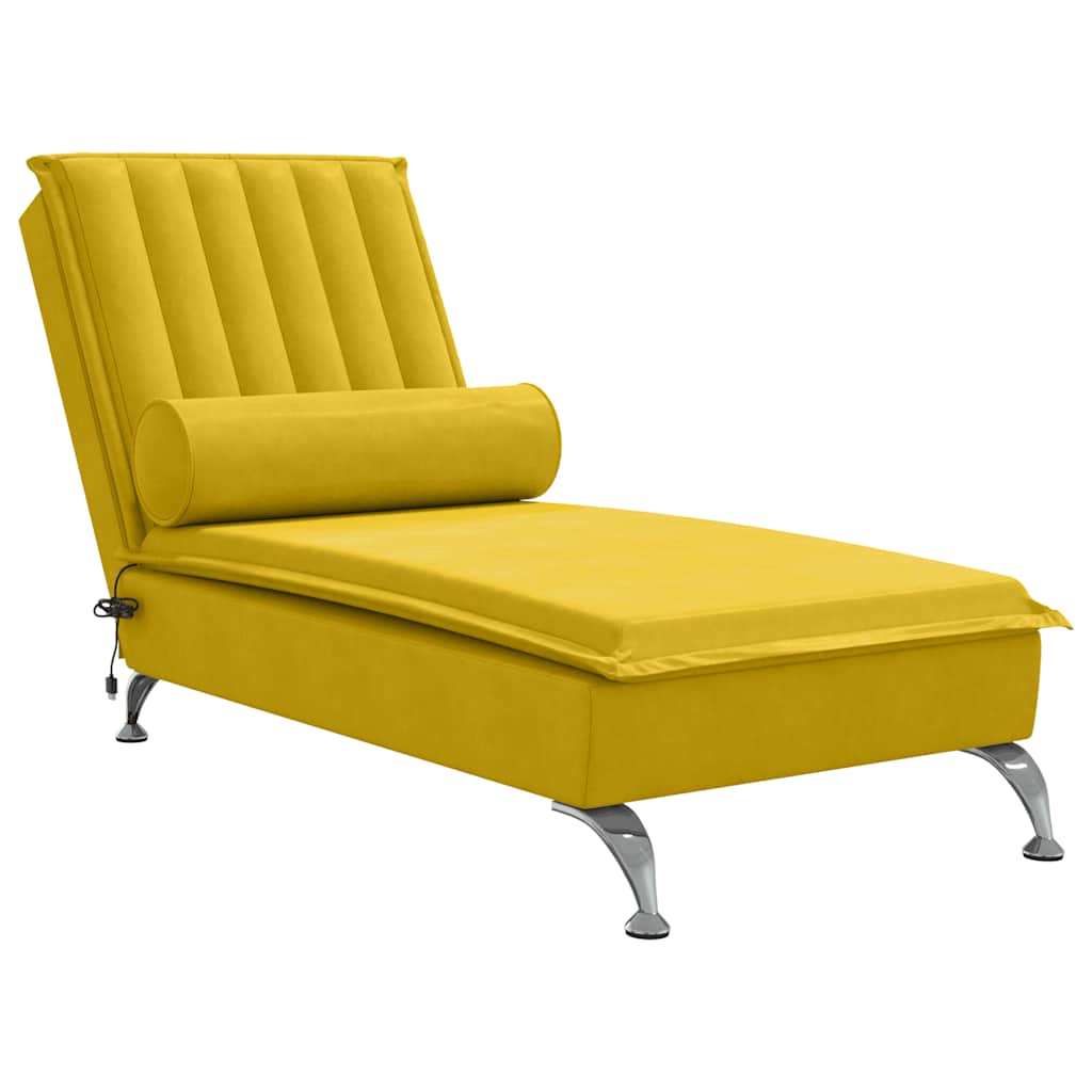 Massage Chaise Longue with Neck Roll Yellow Velvet