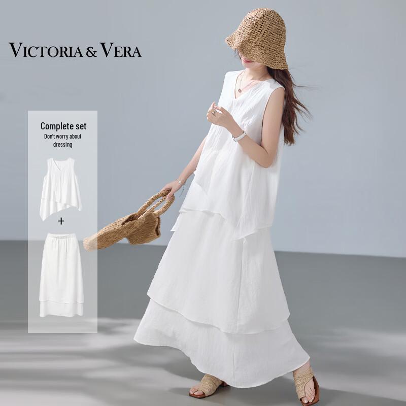 VICTORIA&VERA Old Money Style Sleeveless Top & Maxi Skirt Set M белый