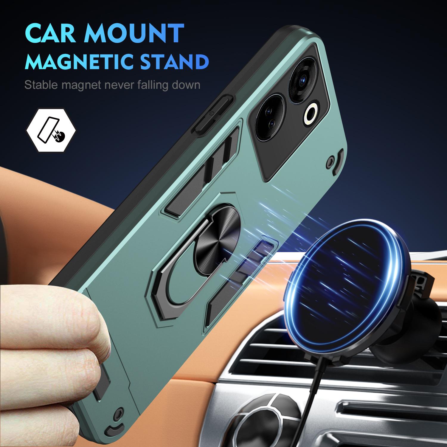 

For TECNO Camon 20 Pro 4G Case PC+TPU Armor Phone Cover with Kickstand Green