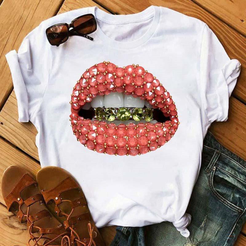 Spring Summer Plus Color Lips Loose Casual Fashion Simple Round Neck Pure Cotton Short Sleeved Top T-Shirts Women’s