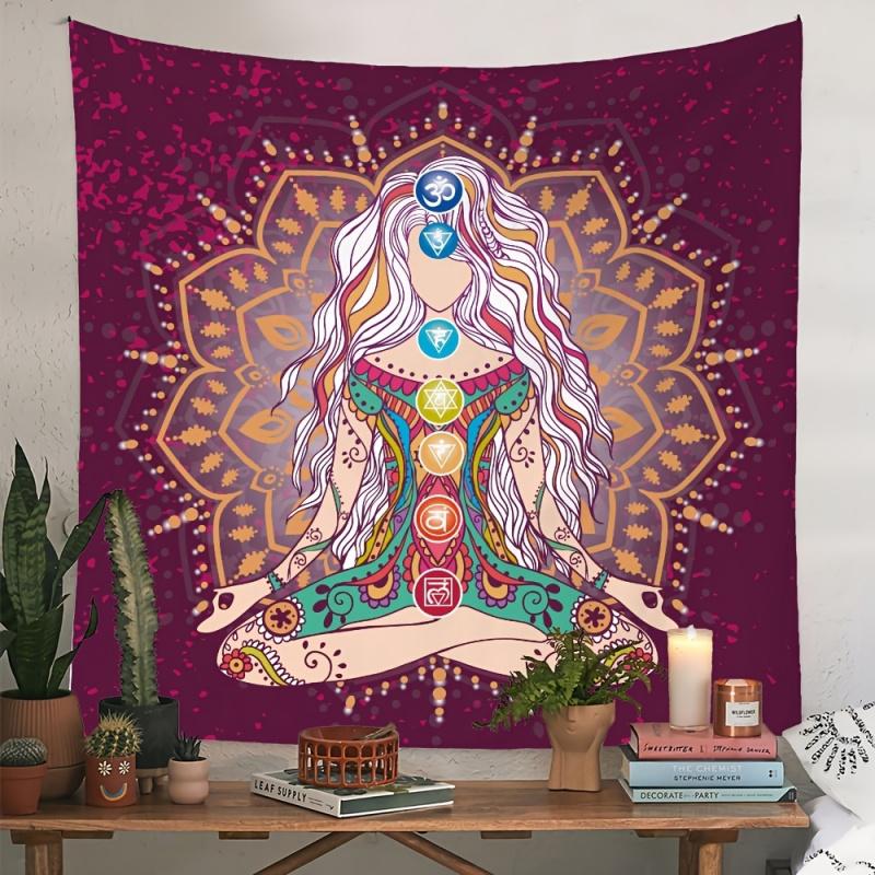 Chakra Mandala Tapestry Purple Spiritual Wall Hanging for Bedroom Meditation Yoga Room Decor 100X70CM