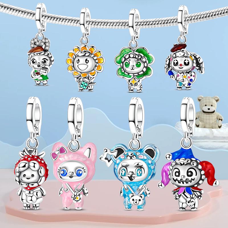 Original Charms Beads Pendant Copper Little Fox Bear Lucky Sunflower Dolls Charm Fit Bracelet Bangle Diy Women Jewelry Gift