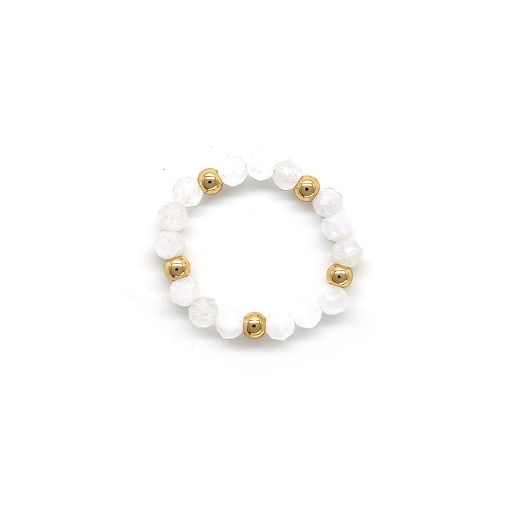 Vlen Boho Stackable Rings for Women Dainty Natural Stone & Gold Beaded Stacking Rings Minimalist Bohemian Jewelry Daily Gifts