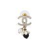 CHANEL Pearl Double C Gold/Pearl White/Black and White Glass Pearl Earrings Women's