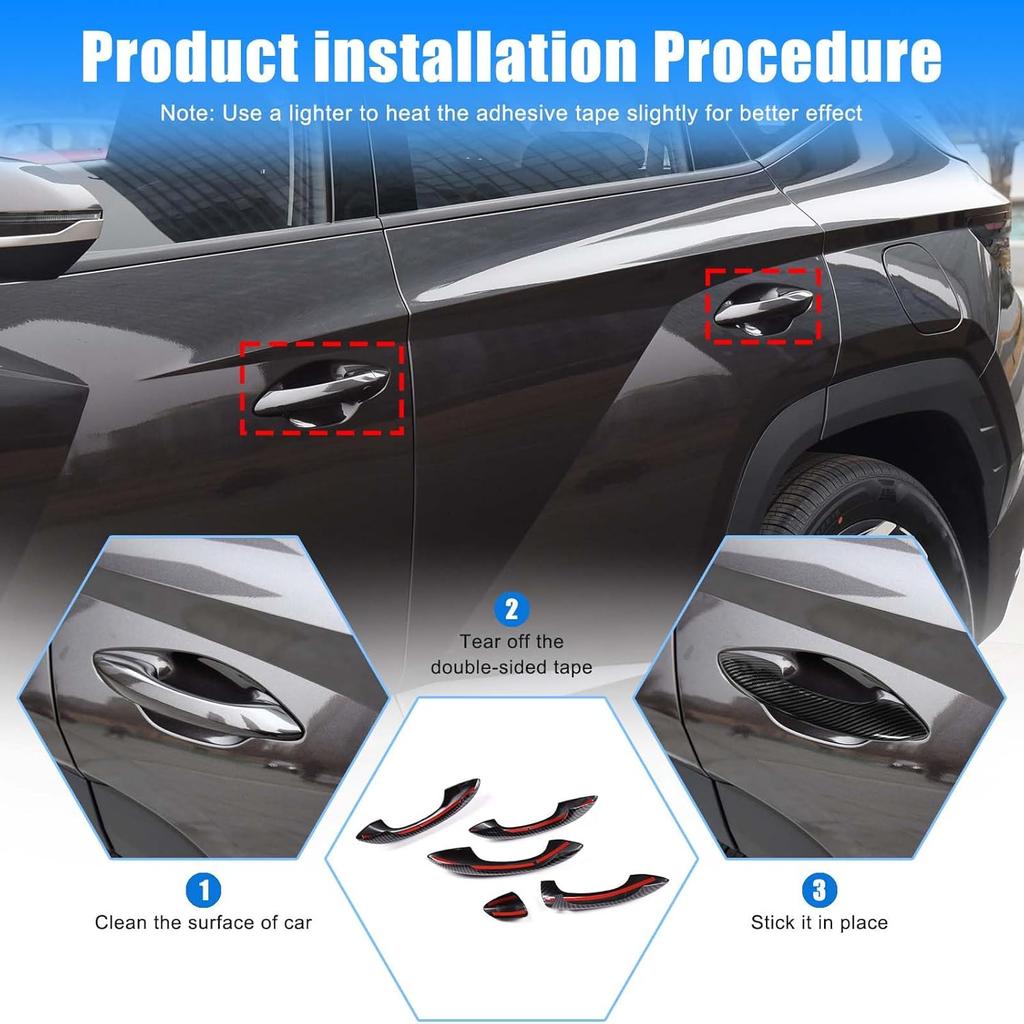 Door Handle Cover Protector for H-yundai Santa Cruz 2022 2023 2024 Accessories, ABS Car Exterior Door Handle Cover Trim 5Pcs (Carbon Fiber Pattern)