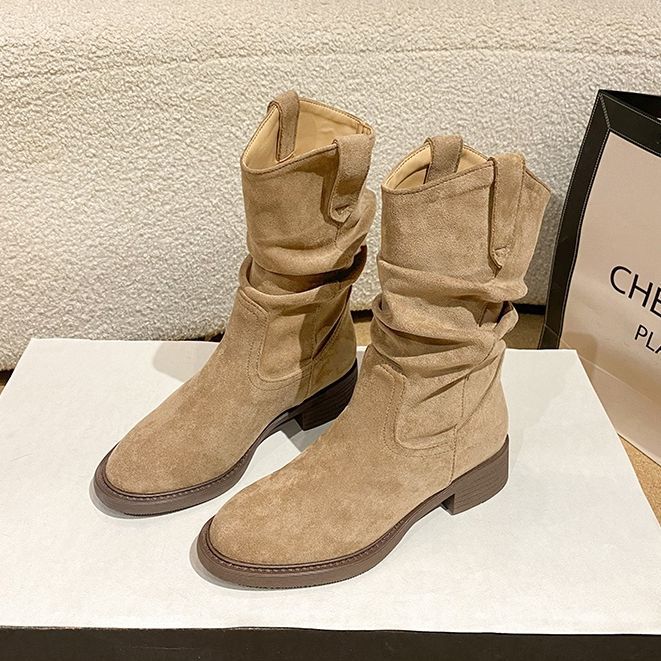 Vintage Maillard Short Boots Women's 2025 Autumn and Winter New Vintage Martin Boots Thick Heel Stacking Boots Western Cowboy Boots