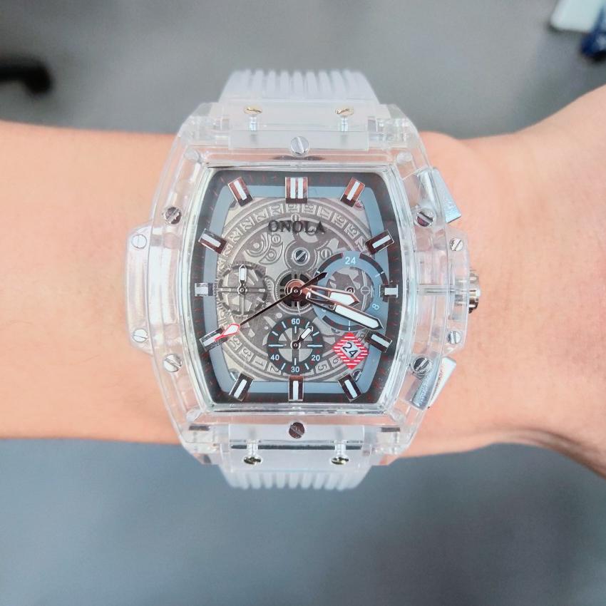 ONOLA Herreklokke Merke Gjennomsiktig Plast Vanntett Mote Sport Silikon Kvarts Klokker for Menn