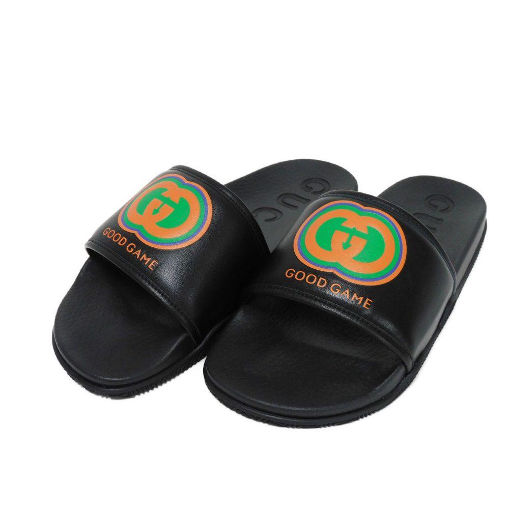 

Used 9539 GOOD GAME Slides 722427 0R030 1000 7898 9 Double G Logo Embossed Orange 11 Unused Interlocking G Black Men s