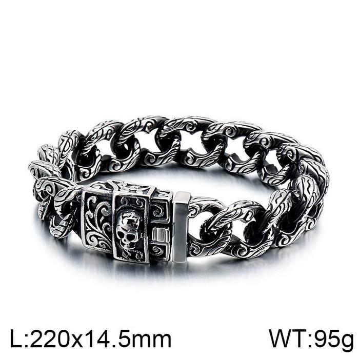 Retro Gold Color Skull Bracelet for Men High Quality Hip Hop Style Party Stainless Steel Jewelry Heavy Cuban Link Accessory
