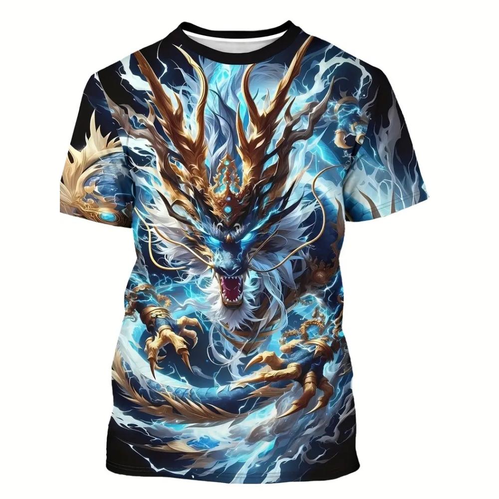 Children's Clothing 3D Printed Megalosaurus Pattern Fun Boy Round Neck Short Sleeved T-shirt