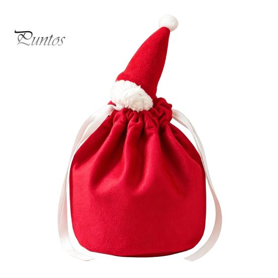 Velvet Christmas Gift Bags Drawstring with Santa Hat, Reusable Xmas Goodie Sacks, Festive for Friends Candy Apple Treat Pouch Eve Giving, Party Favors