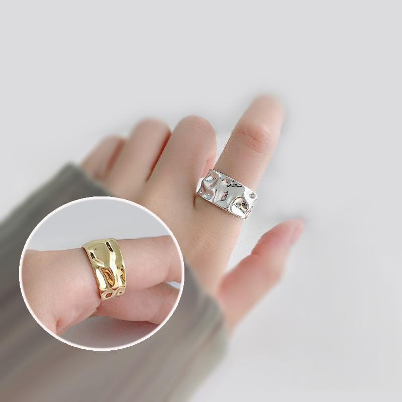 Silver Color Irregular Handmade Ring For Women Adjustale Golden Creative Geometric Wide Anillos Ring Fashion Jewelry