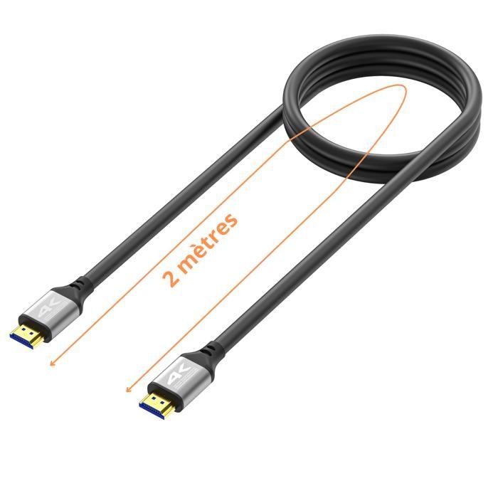 Câble HDMI 4K@60Hz HD 2m compatible ordinateur console PS5 PS4 XBOX TV tablette projecteur lecteur blu-ray Phonillico®