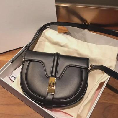 Modna damska torebka crossbody w kształcie półkola w kształcie litery T z prawdziwej skóry