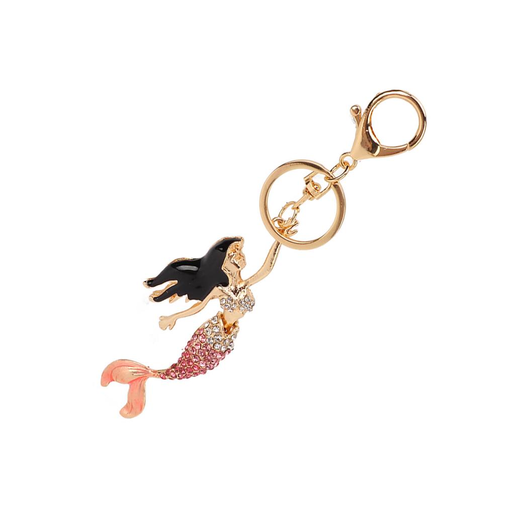 Keychain Pink Cute Cartoon Diamond Mermaid Car Keychain Ladies Bag Decoration Metal Pendant