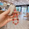 1pc Summer Cute Fruit Persimmon Beaded Wristlet Versatile Phone Case Car Keychain Bag Charm Accessory Handbag Pendant