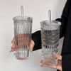 Large Capacity Transparent Glass Straw Cup with Lid for Office Drinks: Milk Tea, Coffee, Americano, Latte, Juice