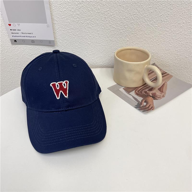 W letter deep top wide brim baseball cap sunshade women's spring and summer large head circumference peaked cap showing small face soft top men