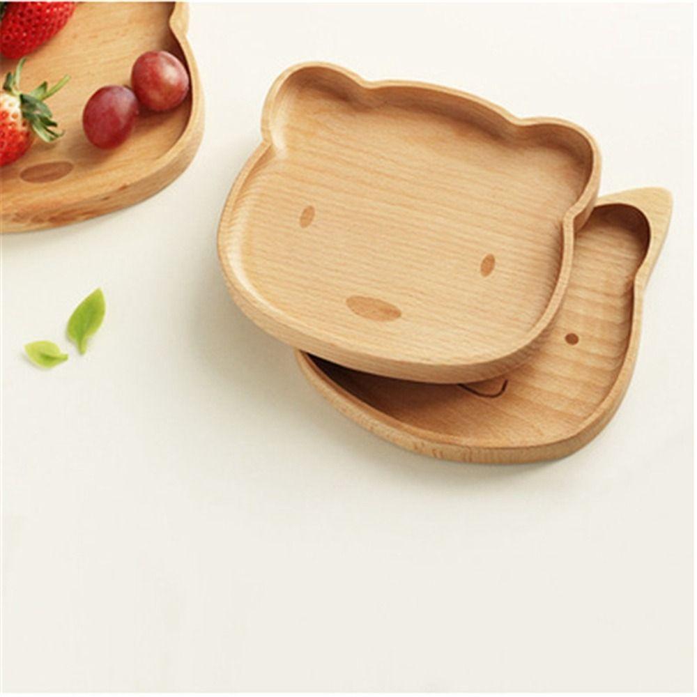 Solid Wood Cartoon Dinner Tray Animal Pattern Wood Food Dishes Children's Rice Plate Tableware