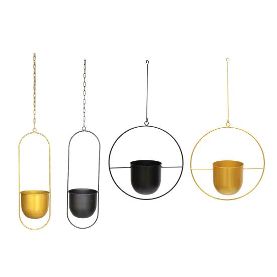 Modern Hanging Planter Geometric Iron Flowerpot with Hanging Chain Wall Ceiling Planter Hanger Houseplant Holder Pot for Indoor Outdoor Decoration