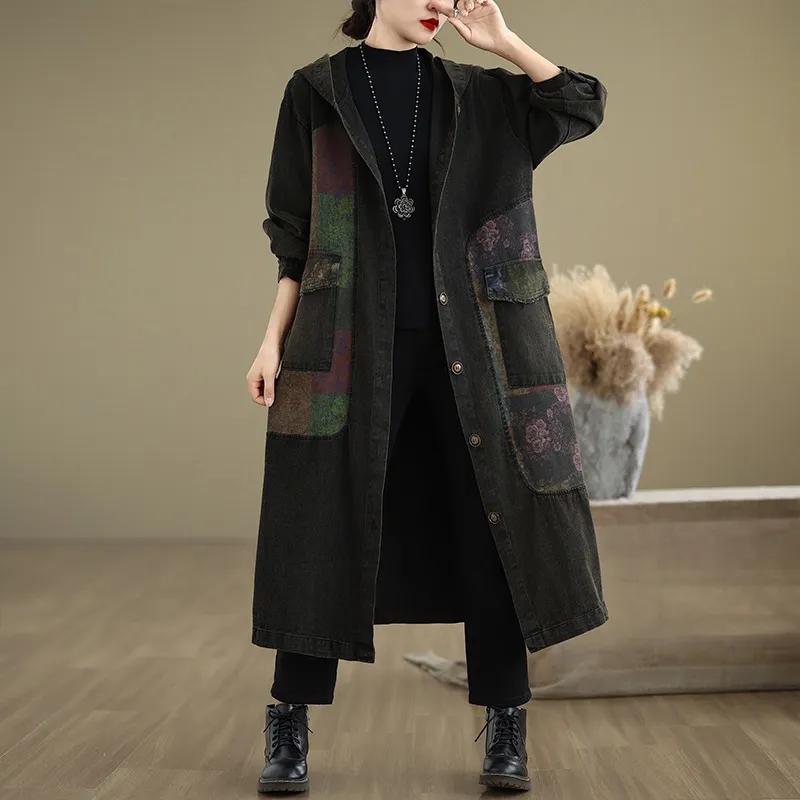 Autunno Denim Plus Size Giacche Casual Donna Largo Senza Maniche Lungo Cappotto Vintage Signora Top Basic