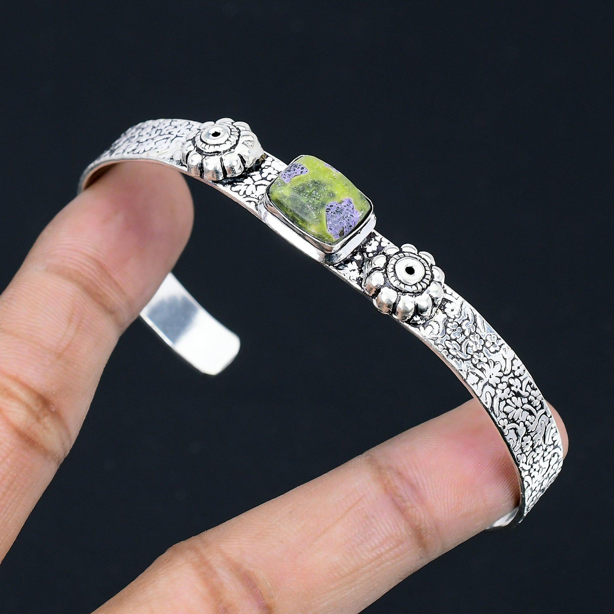 

Mothers day Deal 925 Silver Radiant Atlantisite Gemstone Boho New Bangle Jewelry Adjustable