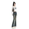 Retro Blue Broken Holes Micro-large Jeans Women Spring and Autumn Spicy Girl High Waist Thin Long Trousers