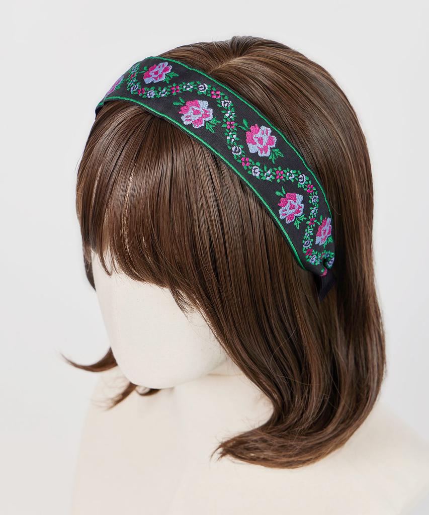 Maia Pearl Flower Jacquard Hairband A-Plain Green
