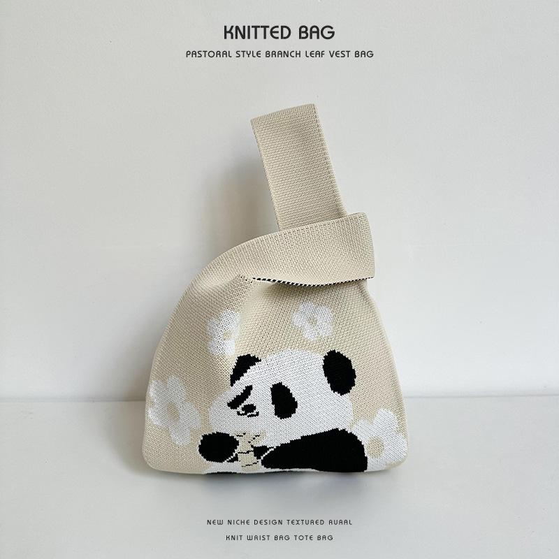 Cute Panda Casual Tote Bag: Trendy, Versatile, Polyester Knit Handbag for Women