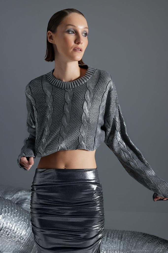 Women's Fashion New Sweater Stone Super Crop Hair Braided Foil Printed Knitwear Sweater