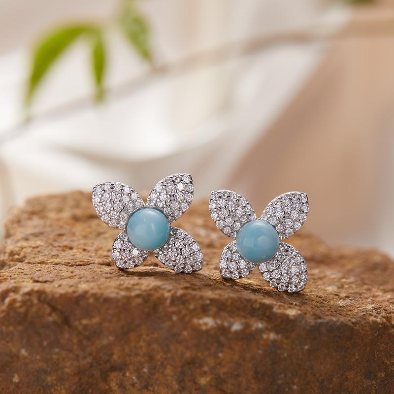 S925 Sterling Silver Natural Colored Treasure Necklace Flower Pendant Women'S Japan And Korea Small Fresh Set Simple And Sweet Collarbone Chain