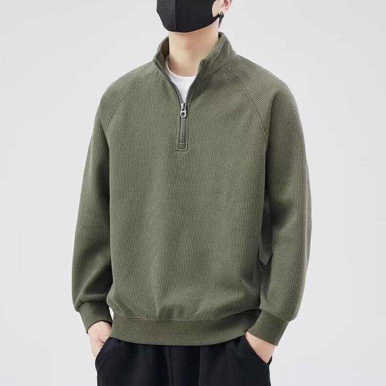 

Men s Thickened Corduroy Half-Zip Stand Collar Hoodie with Velvet Lining 3XL