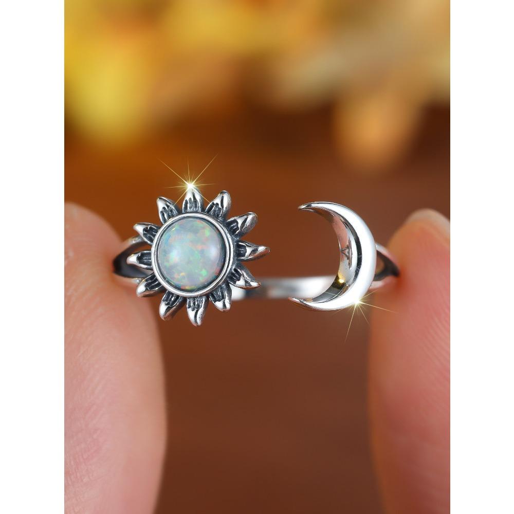 

Кольцо-разомкнутое кольцо Солнце Луна Женское универсальное креативное ретро регулируемое кольцо Opening adjustable