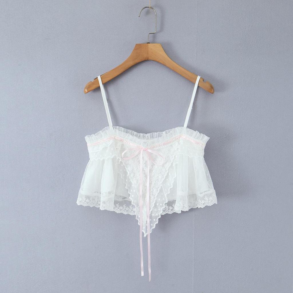 2026 Sweet Lace Patchwork Chic Mesh Camisole - Retro Square Neck, Sexy Slim Fit, Backless Top