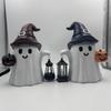 Ghost Statue Solar/Battery-Powered Weather Resistant Resin Whimsical Ghost Pumpkin Design Ornament Halloween
