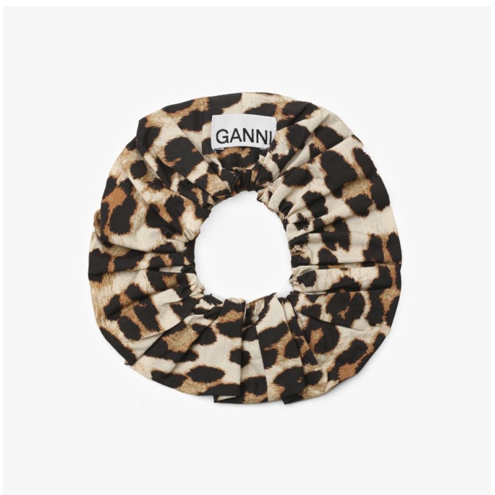 Ganni A5993 943 Leopard Print Scrunch Headband