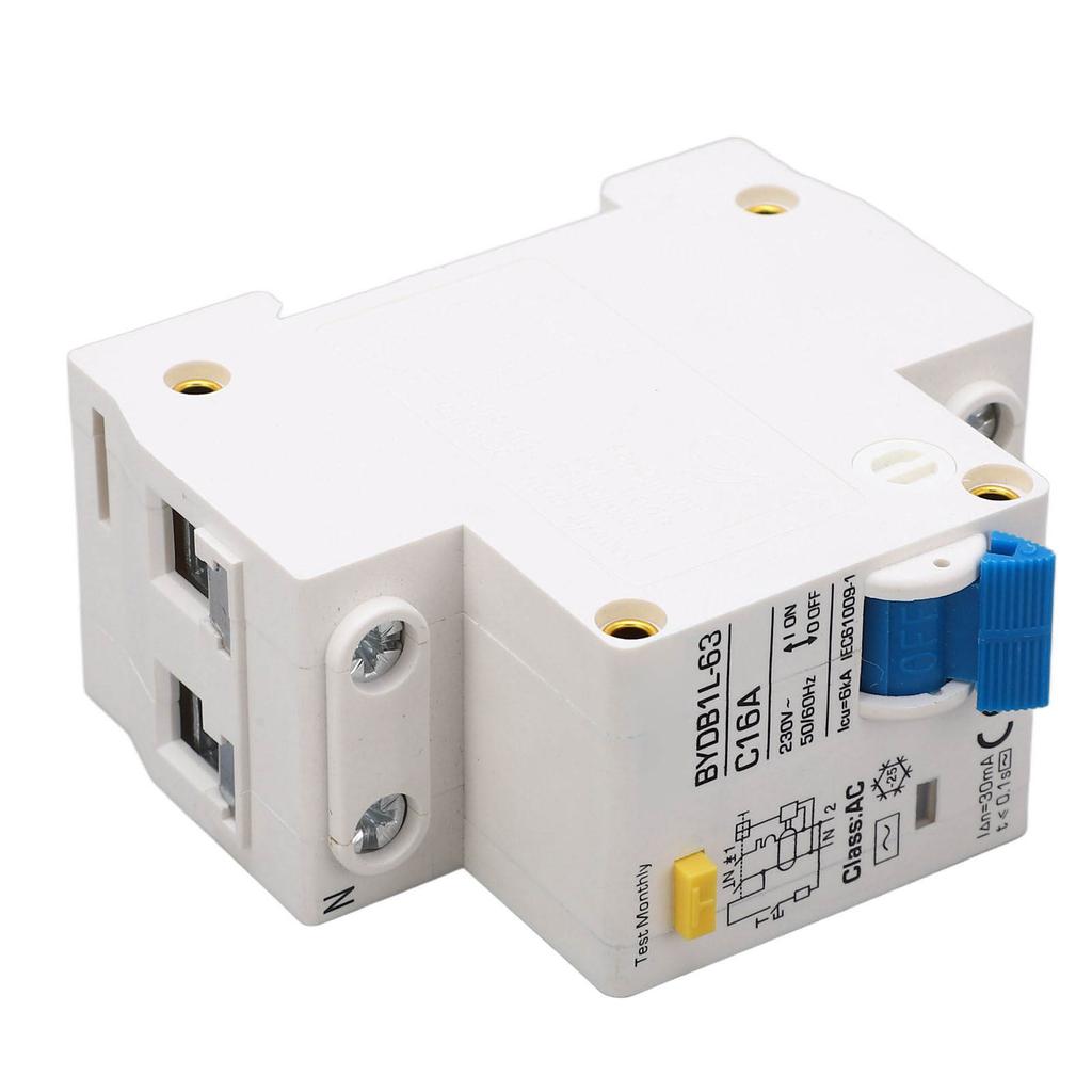 Circuit Breaker 1P+N AC 230V 16A Residual Current Earth Leakage Protection Switch DIN Rail Mounting