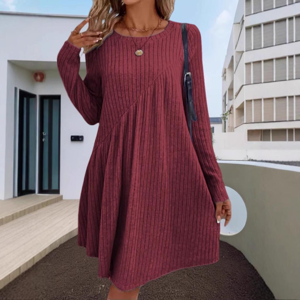 Autumn and Winter Bohemian Irregular Brushed Pit Striped Solid Color Women's Dresses