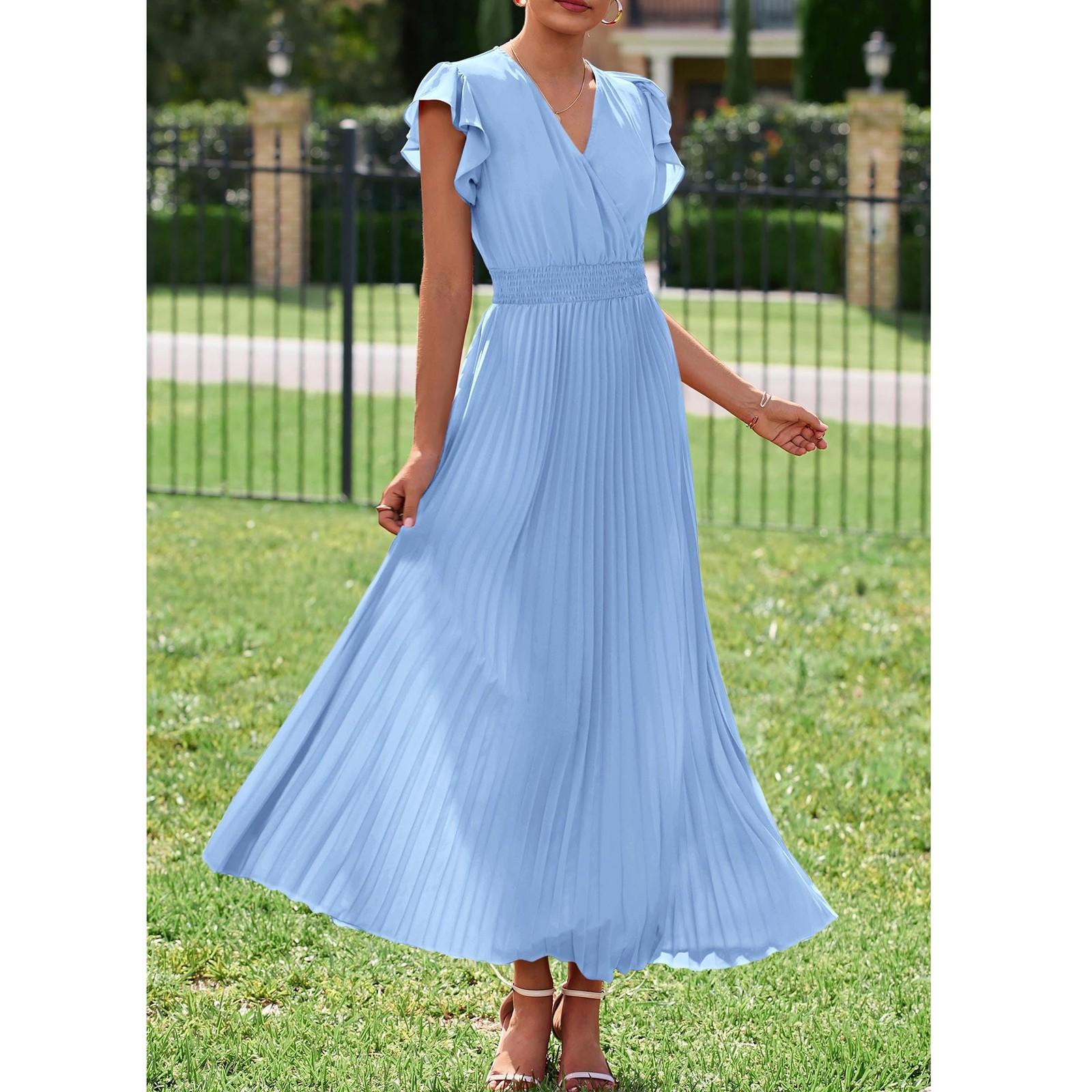 

Женское летнее однотонное платье с V-образным вырезом и присборенной талией, повседневное платье XXL