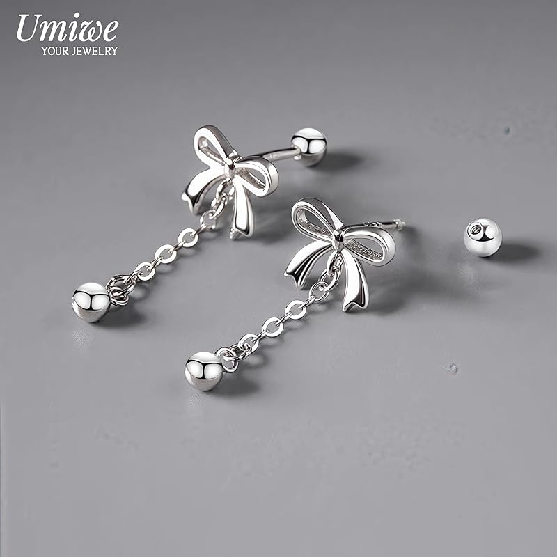 Sway Screw Type Earrings Ladies Leave It On Second Piercing S925 Silver Compatible with Metal Allergies Platinum Plated Both Ears Cute Screw Type