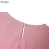 ZANZEA Women Muslim Casual Round Neck Loose Long Sleeve Pleated Long Dress
