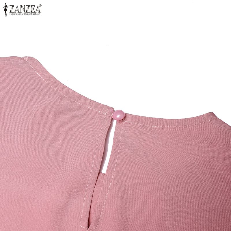 ZANZEA Women Muslim Casual Round Neck Loose Long Sleeve Pleated Long Dress