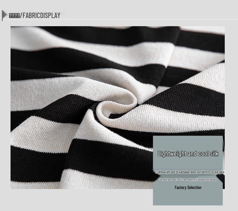 Plus Size Women's Summer Striped V-Neck Two-Piece Ice Silk Knit Top