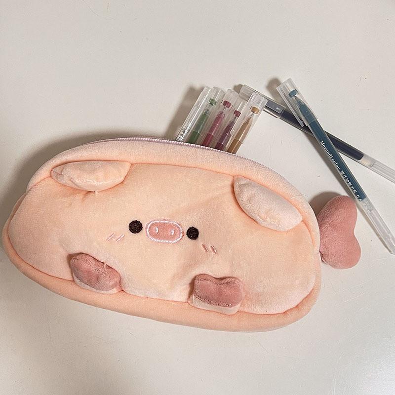 Pig Plush Pencil Case With Heart Charm For Kids And Students