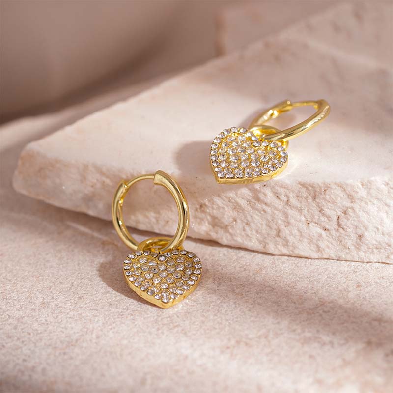 2026 New Exquisite Heart Crystal Drop Earrings for Women Luxury Gold Color Temperament Ear Buckle Wedding Jewelry Accessories