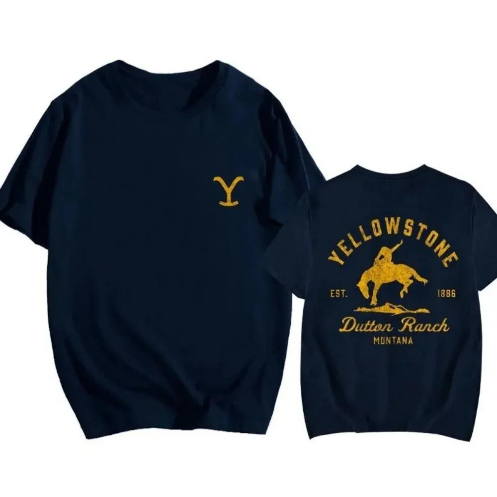

Новая мужская женская футболка Yellowstone Dutton Ranch с графическим принтом, персонализированная футболка с коротким рукавом и круглым вырезом для отдыха на открытом воздухе, футболка большого размера XXXXXL темно-синий
