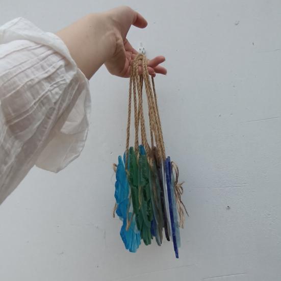 Sea Glass Wreath Handmade Coastal Style Beach Wreath 6 Inch Sea Glass Art Hanging Ornament for Door Window Kitchen Cabinet Chair Wall Home Decor