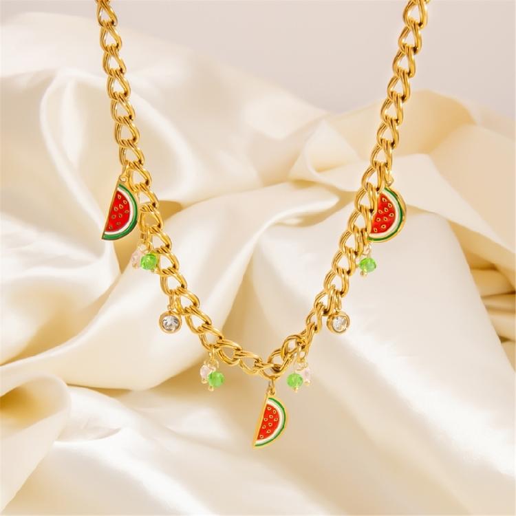 Elegant Country Fruit Charm Necklace Colorful Statement Neckchain Handmade Jewelry for Everyday and Special Occasions