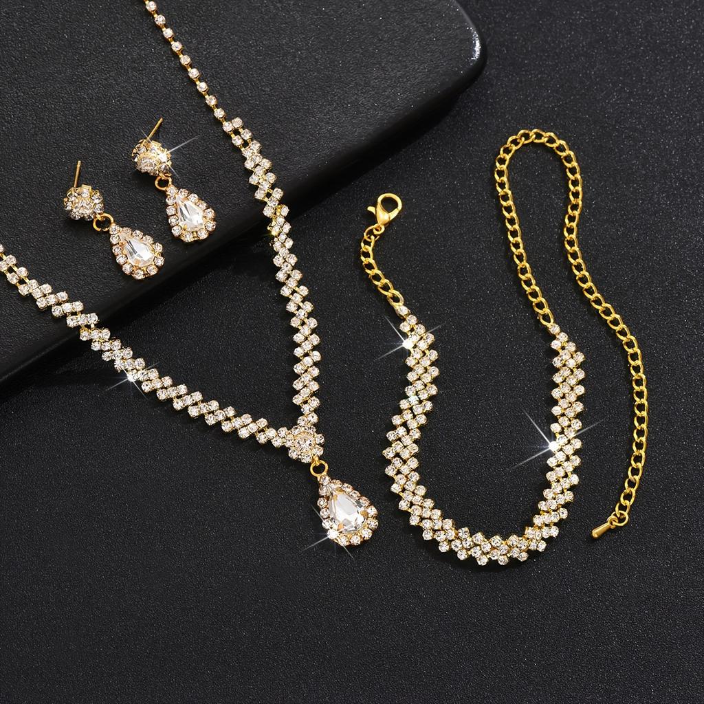 4-Piece Elegant Women's Luxury Necklace Earrings & Bracelet Jewelry Set With Water Drop Pendant Design Jewelry Set
