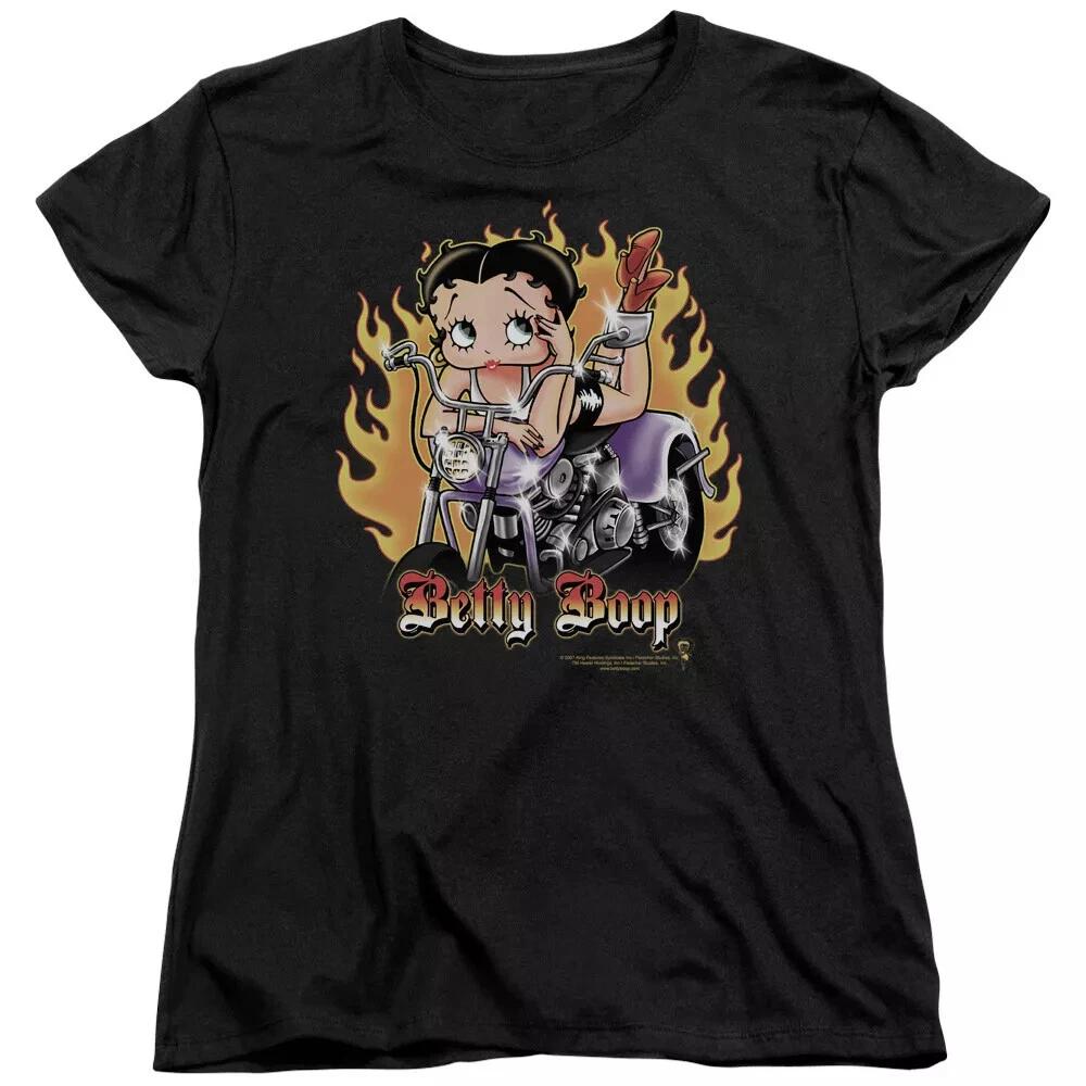 Betty Boop  Biker Flames  Women s T-Shirt S